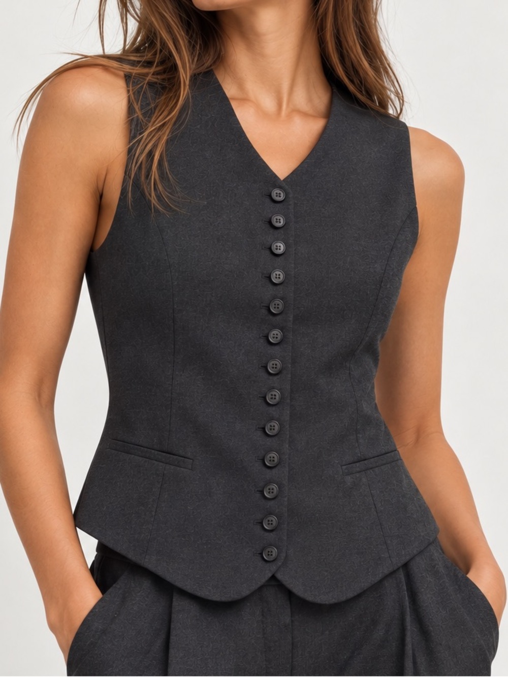 Zara Charcoal Button-Front Vest Size Small